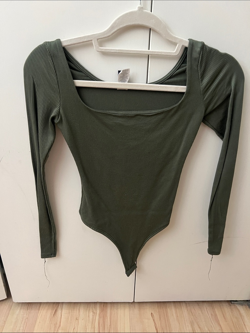 Windsor Olive Green Ribbed Long-Sleeve Scoop Neck Bodysuit